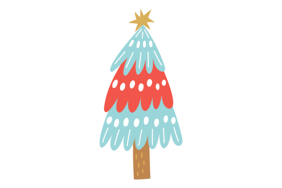 A Christmas Tree with Red and Blue Leaf in Illustrations