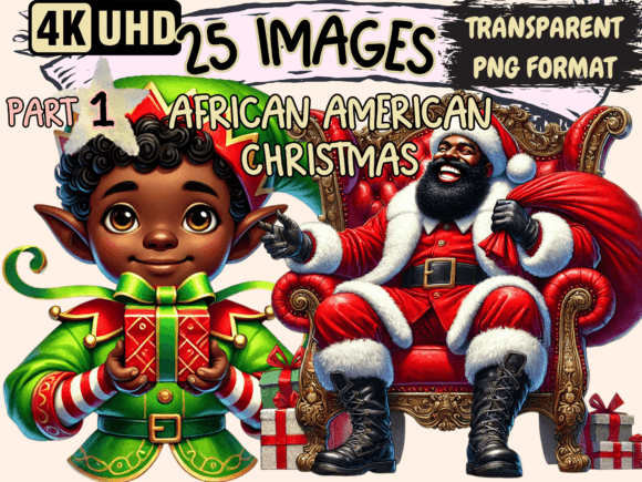 African American Christmas Clipart P1: Festive Illustrations for Crafters