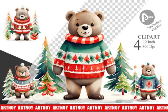 Bear Christmas Clipart for Real Embroidery Projects