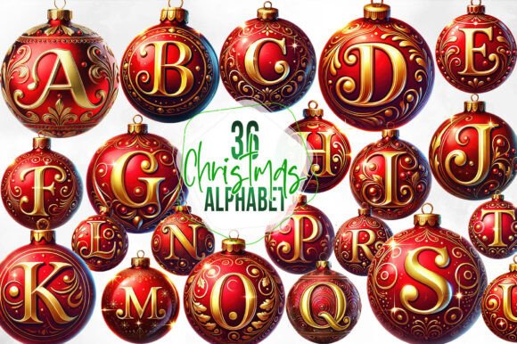 Christmas Alphabet Ornaments Clipart: Festive Illustrations for Makers