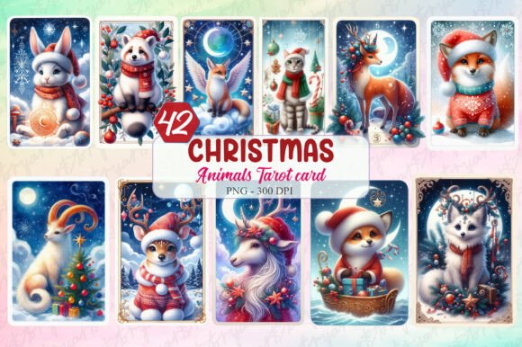 Christmas Animals Tarot Card Clipart for Illustrations