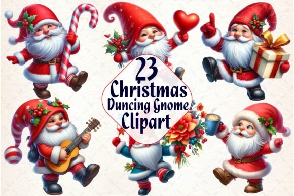Christmas Break Dancing Gnomes Clipart for Illustrations