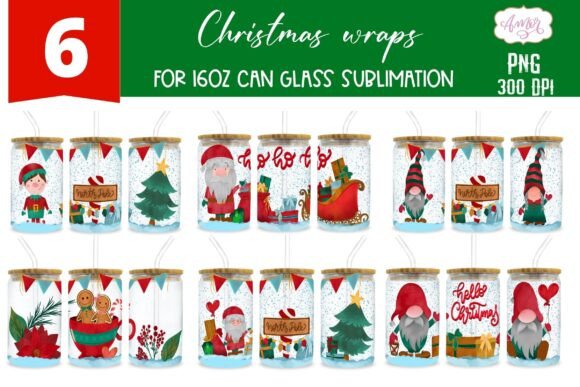 Christmas Can Glass Wrap BUNDLE PNG: Modern Illustrations for Editorial Design