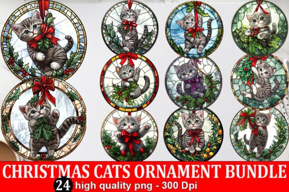Christmas Cat Round Ornament Bundle: Premium Illustrations for Holiday Branding