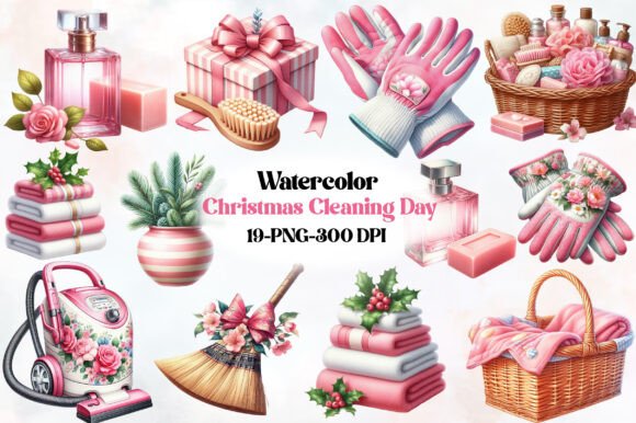 Christmas Cleaning Day Clipart for Modern Illustrations