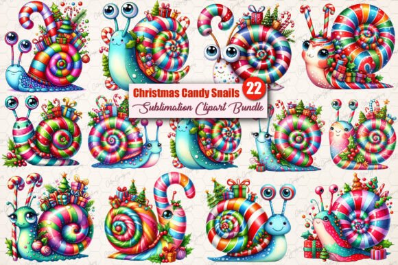 Christmas Cute Candy Snails Clipart for Illustrations