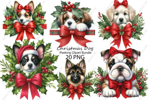 Christmas Dog Peeking Clipart Bundle: Festive Illustrations for Local Brands