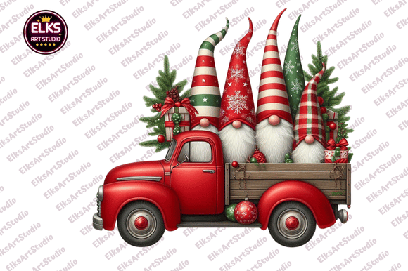 Christmas Gnome and Truck Clipart for Seasonal Illustrations