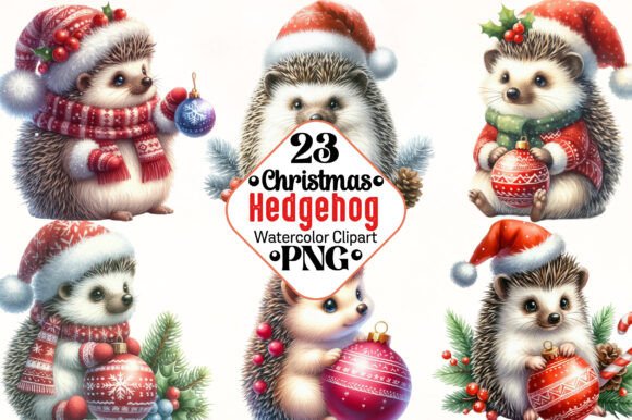Christmas Hedgehog Clipart for Festive Illustrations