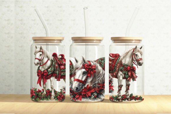 Christmas Horse 16oz Glass Can Wrap: Illustrations for Local Brands
