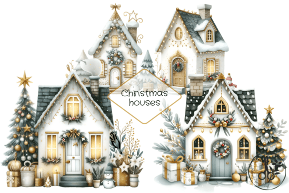 Christmas Houses - Clip Art for Seasonal Illustrations