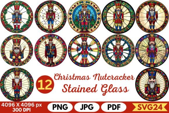 Christmas Nutcracker Stained Glass: Premium Illustrations for Branding