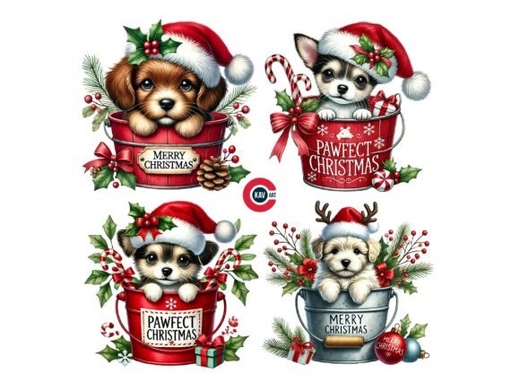 Christmas Puppy Clipart, Dog Graphics for Illustrations