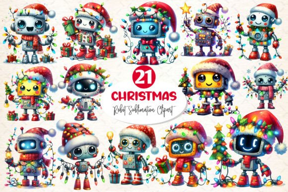 Christmas Robot Sublimation Clipart for Modern Illustrations