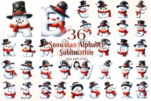 Christmas Snowman Alphabet Sublimation for Festive Illustrations