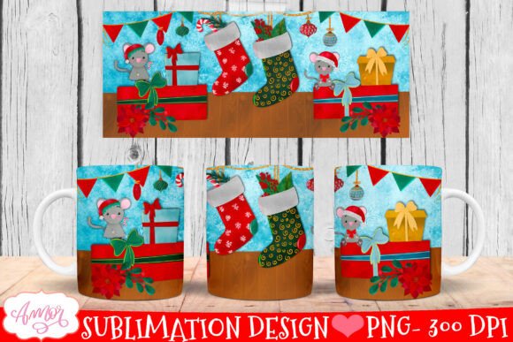 Christmas Stocking Mug Wrap PNG Design for Illustrations