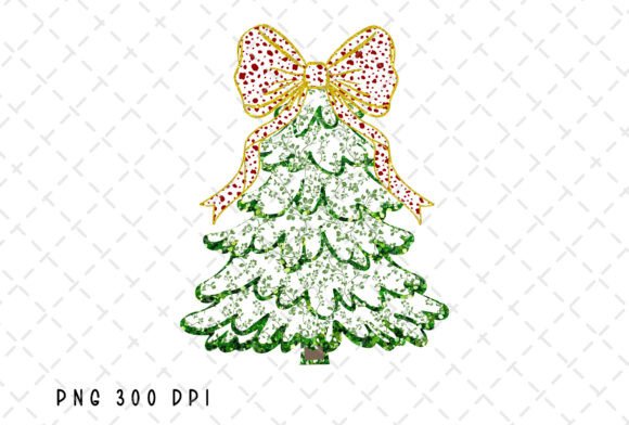 Coquette Bow Glitter Christmas Tree PNG: Premium Illustrations for Holiday Crafting