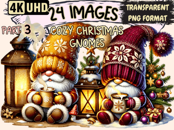 Cozy Christmas Gnomes Clipart P3: Festive Illustrations for Crafters