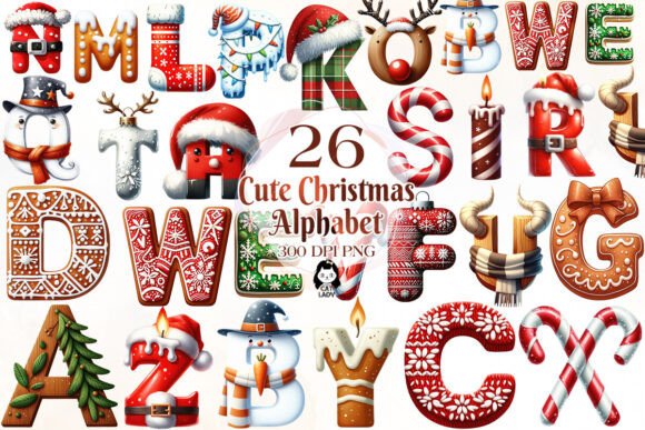 Cute Christmas Alphabet Sublimation for Holiday Illustrations