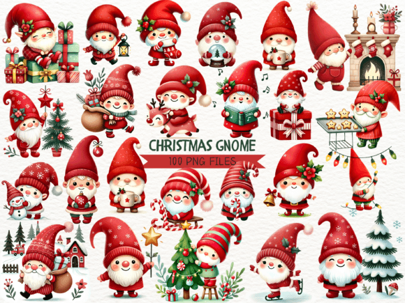 Cute Christmas Gnome Clipart Bundle for Illustrations