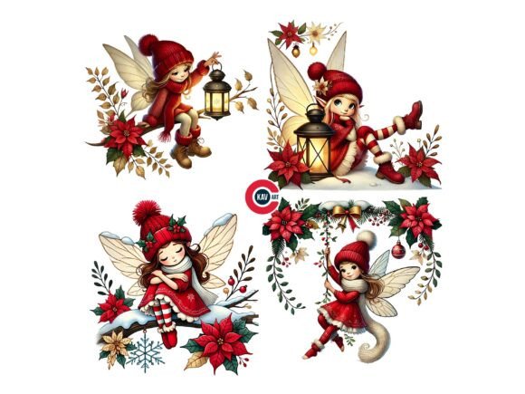 Cute Red Christmas Fairy Clipart for Holiday Illustrations