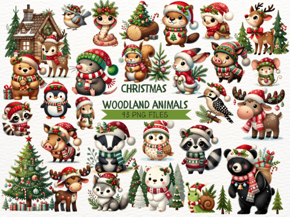 Cute Woodland Christmas Animals Cliparts for Seasonal Illustrations