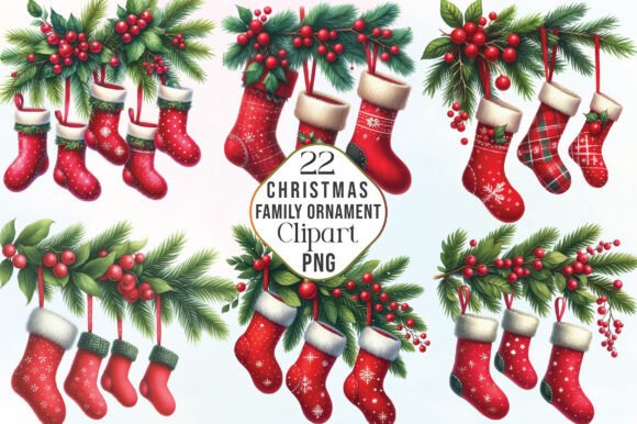 Family Christmas Ornament Clipart for Creative Illustrations
