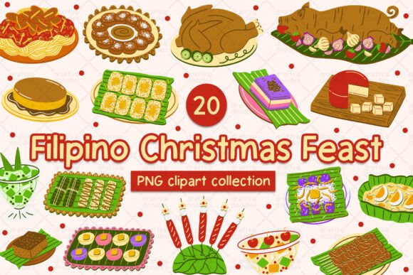Filipino Christmas Feast Clipart Set: Vibrant Illustrations for Crafters