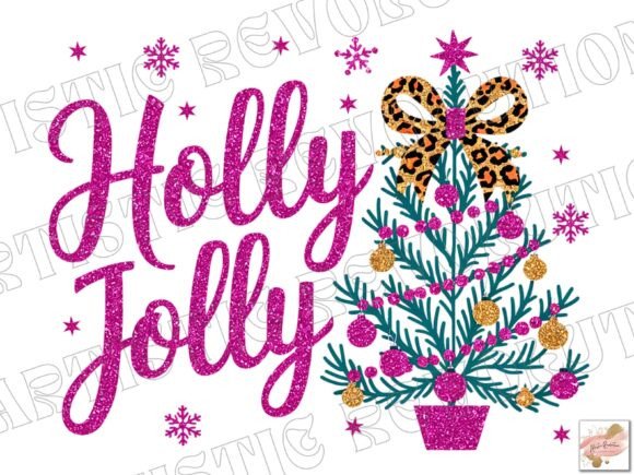 Glitter Christmas Holly Jolly Tree Png in Illustrations