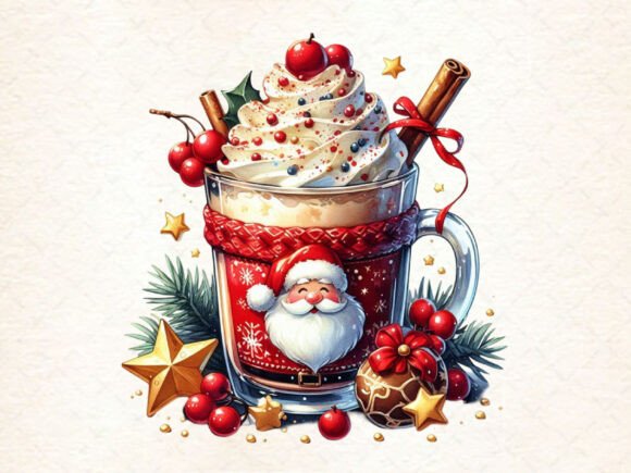 Holiday Christmas Coffee with Santa Png for Brand Illustrations