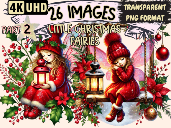 Little Christmas Fairies Clipart P2: Whimsical Illustrations for Holiday Projects