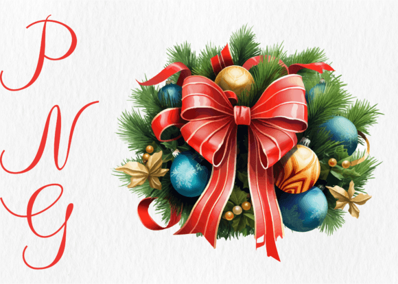 Retro Christmas Coquette Bow Ribbon PNG for Illustrations