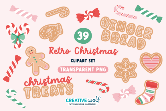Retro Christmas PNG Clipart Set for Seasonal Illustrations