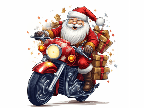 Santa Motorcycle Christmas Vector Art for Seasonal Illustrations