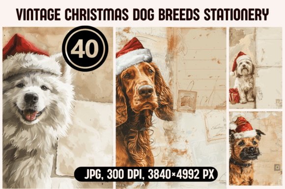 Vintage Christmas Dog Breeds Stationery for Illustrations