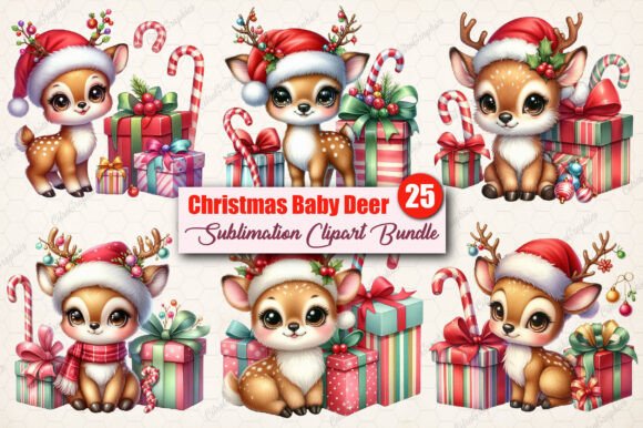 Watercolor Christmas Baby Deer Clipart for Modern Illustrations