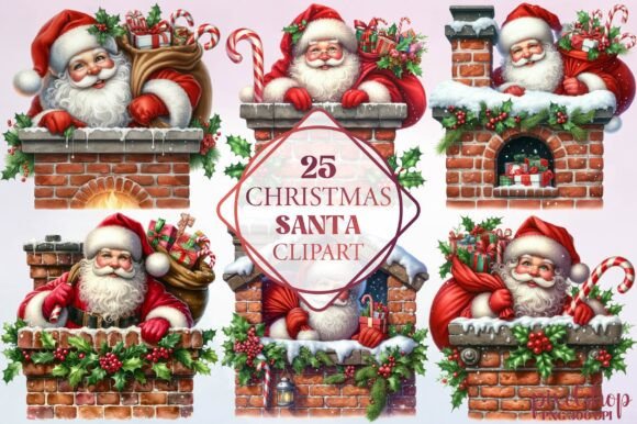 Watercolor Christmas Santa Clipart for Illustrations