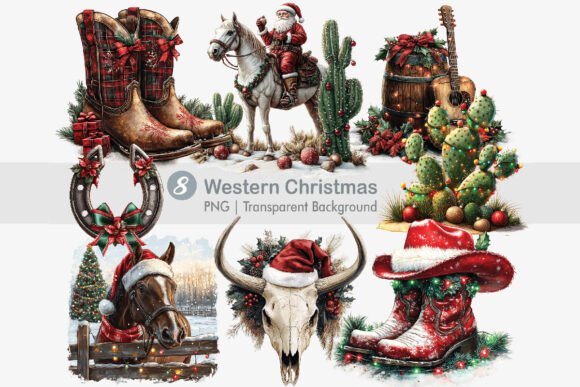 Western Christmas Clipart PNG Bundle: Essential Illustrations for Local Brands